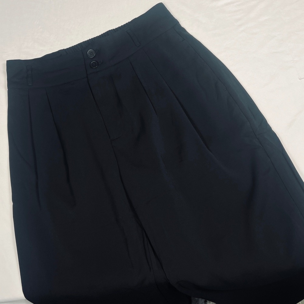 Halara‎ Womens Black High Waisted Wide Leg Pleated Trousers Double Button Pants